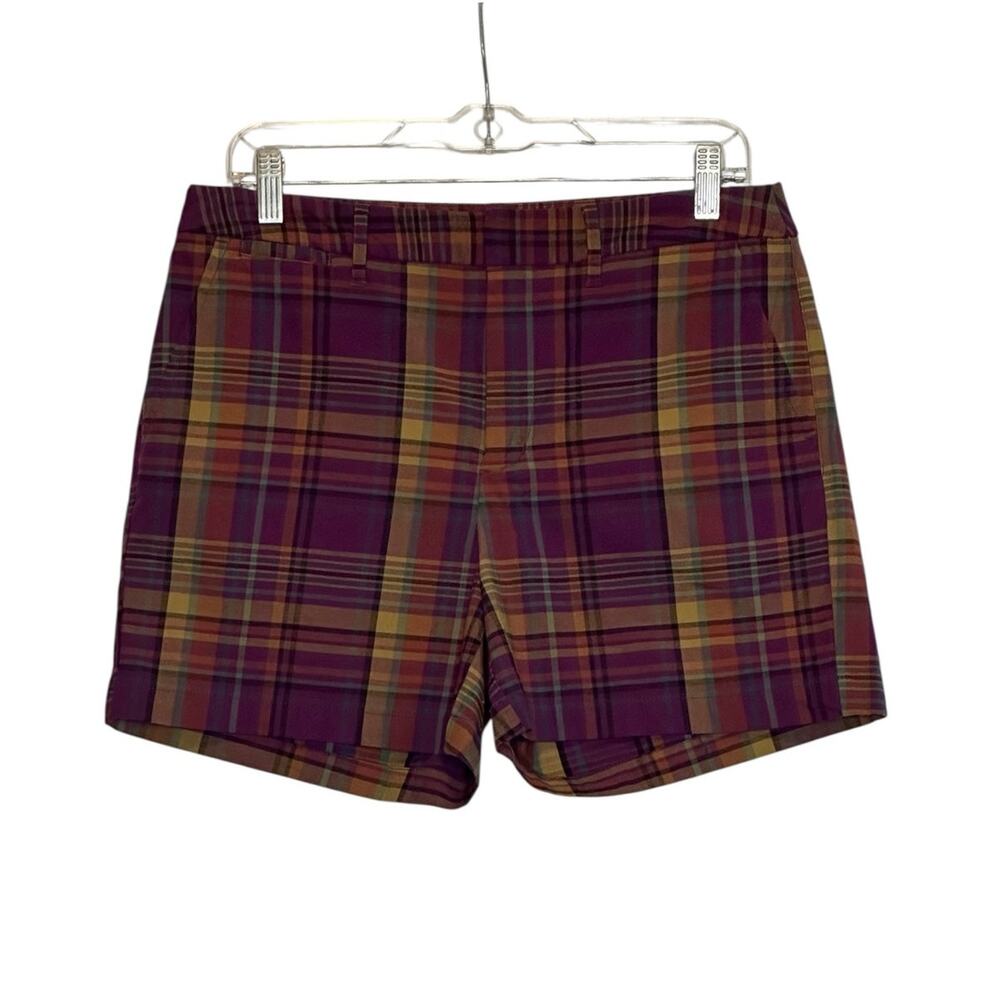 A new day purple yellow plaid high waist casual shorts size 8